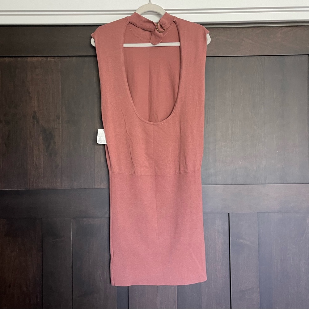 Free People Dress Mockneck Open Back Rose Minidress with Buckle detail Small - Picture 2 of 7